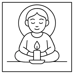 Página para colorear de mindfulness con una vela y su llama para enfocar la atención