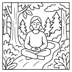 Página para colorear de sendero de baño forestal mindfulness, ideal para imprimir y colorear gratis