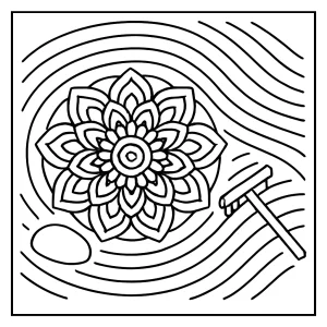 Jardín de arena mandala página para colorear gratuita con patrones de mindfulness