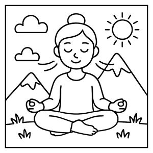 Page de coloriage pleine conscience, exercice de respiration montagne à imprimer gratuitement