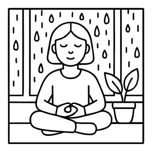 página para colorear de meditación bajo la lluvia en la ventana para imprimir gratis