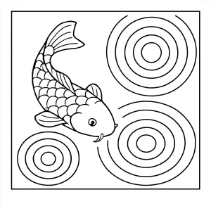 Página para colorear de mindfulness zen con koi y ondas para imprimir gratis