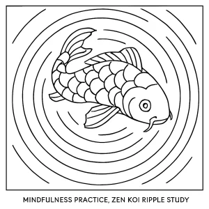 página para colorear de carpas koi con ondas zen para mindfulness