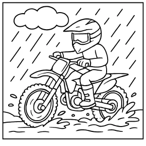 Motocross atleta desafío bajo la lluvia página para colorear para imprimir gratis