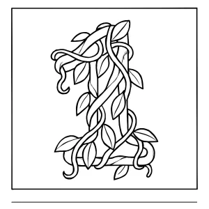 Página para colorear de un número 1 formado por lianas de la jungla, ideal para imprimir y pintar niños.