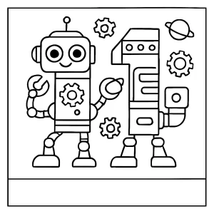 página para colorear del número 11 formado por divertidos robots para imprimir gratis