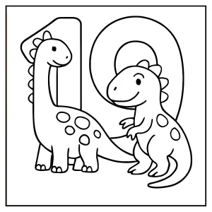 Página para colorear del número 19 formado por dinosaurios, ideal para niños
