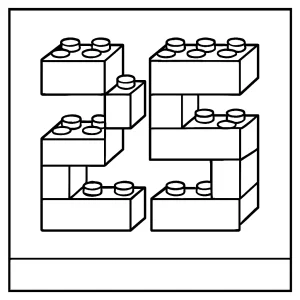 página para colorear del número 25 hecho con bloques de construcción, perfecta para niños