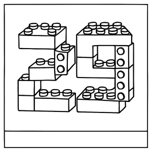 Página para colorear del número 29 formado por bloques de construcción, lista para imprimir y colorear.