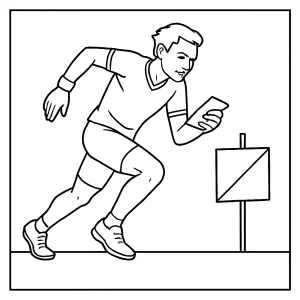 Página para colorear de un atleta de orientación en pose de acción lenta, lista para imprimir y colorear
