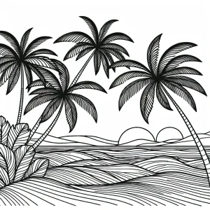 Palm trees swaying by the ocean coloring page