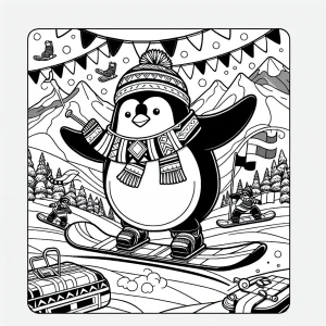 Pinguine Snowboard-Rennen Malvorlage – kostenlose coloring page zum Ausdrucken