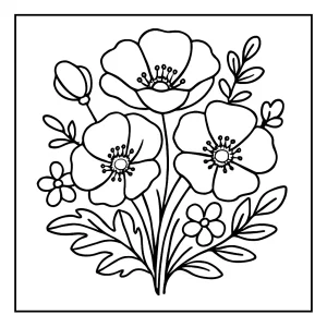 Página para colorear de ramo de amapolas de fantasía, ilustración imprimible gratis