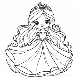 página para colorear de una princesa con vestido elegante y tiara brillante