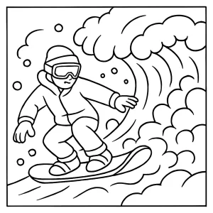 Omalovánka snowboardistu jazdiaceho na lavínovej vlne na vytlačenie zadarmo