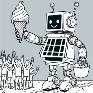 Omaľovánka robot na pláži so zmrzlinou pre deti na vytlačenie