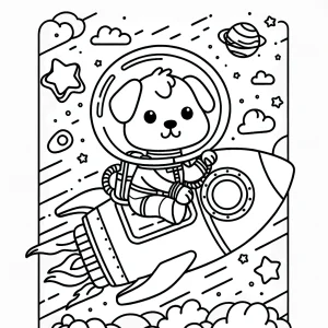 Space Explorer Puppy in Rocket Ship. Color a brave página para colorear