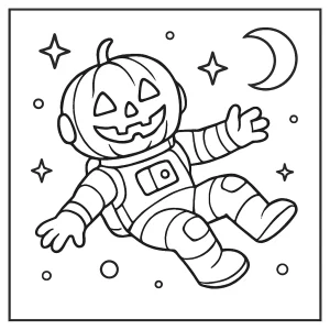 Astronauta calabaza flotando en el espacio - página para colorear para imprimir gratis