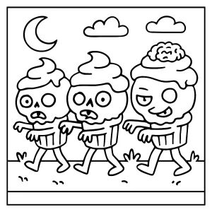 Zombie cupcake parade page de coloriage à imprimer gratuitement pour enfants
