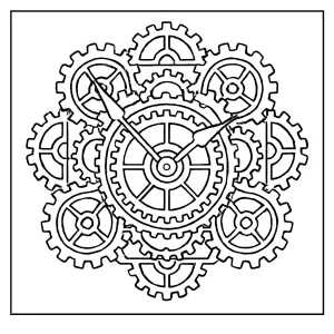 página para colorear de mandala steampunk con engranajes y manecillas de reloj entrelazadas