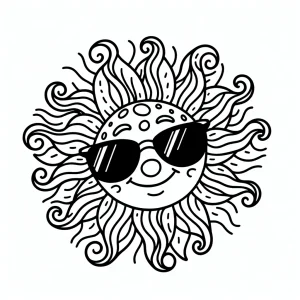 Sol sonriente con gafas de sol - página para colorear divertida para niños