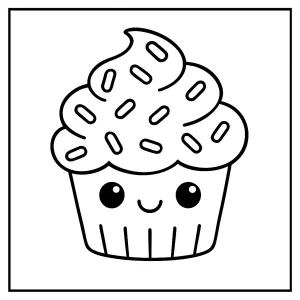 Cupcake kawaii con chispas página para colorear para imprimir gratis
