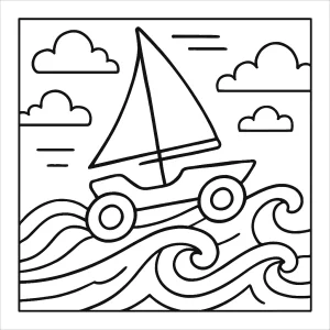 Omalovánka plachetnice preskakujúcej vlny – coloring page na vytlačenie zdarma