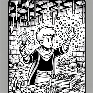Young Magician in Pixel Dungeon. Color a young mag página para colorear